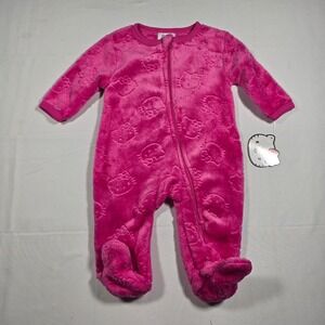 Hello Kitty Pink 3M girls Chenille Footed Sleeper Romper Embossed New‎